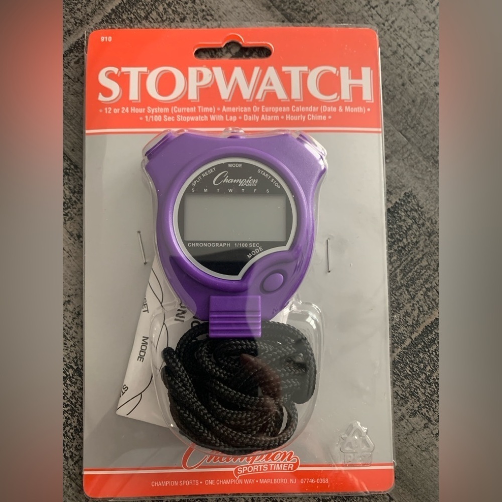 Champion Stop Watch, NWT, Daily Alarm, Hourly Chime, 12/24 hour system, purple